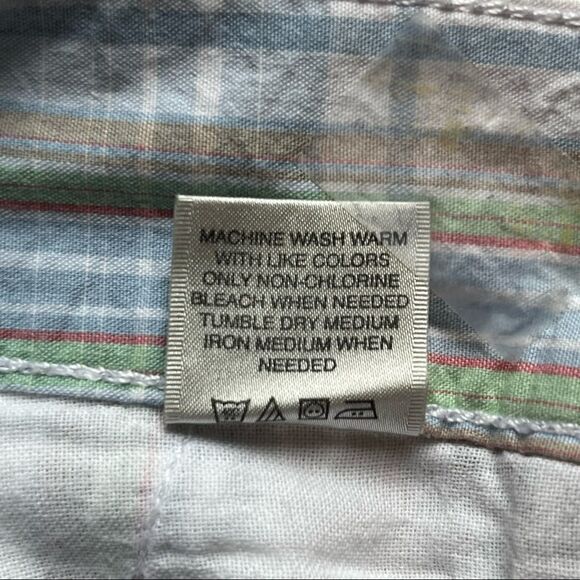 Van Heusen plaid cotton shorts Size 10 blue, white and green 5 pockets - Picture 6 of 8